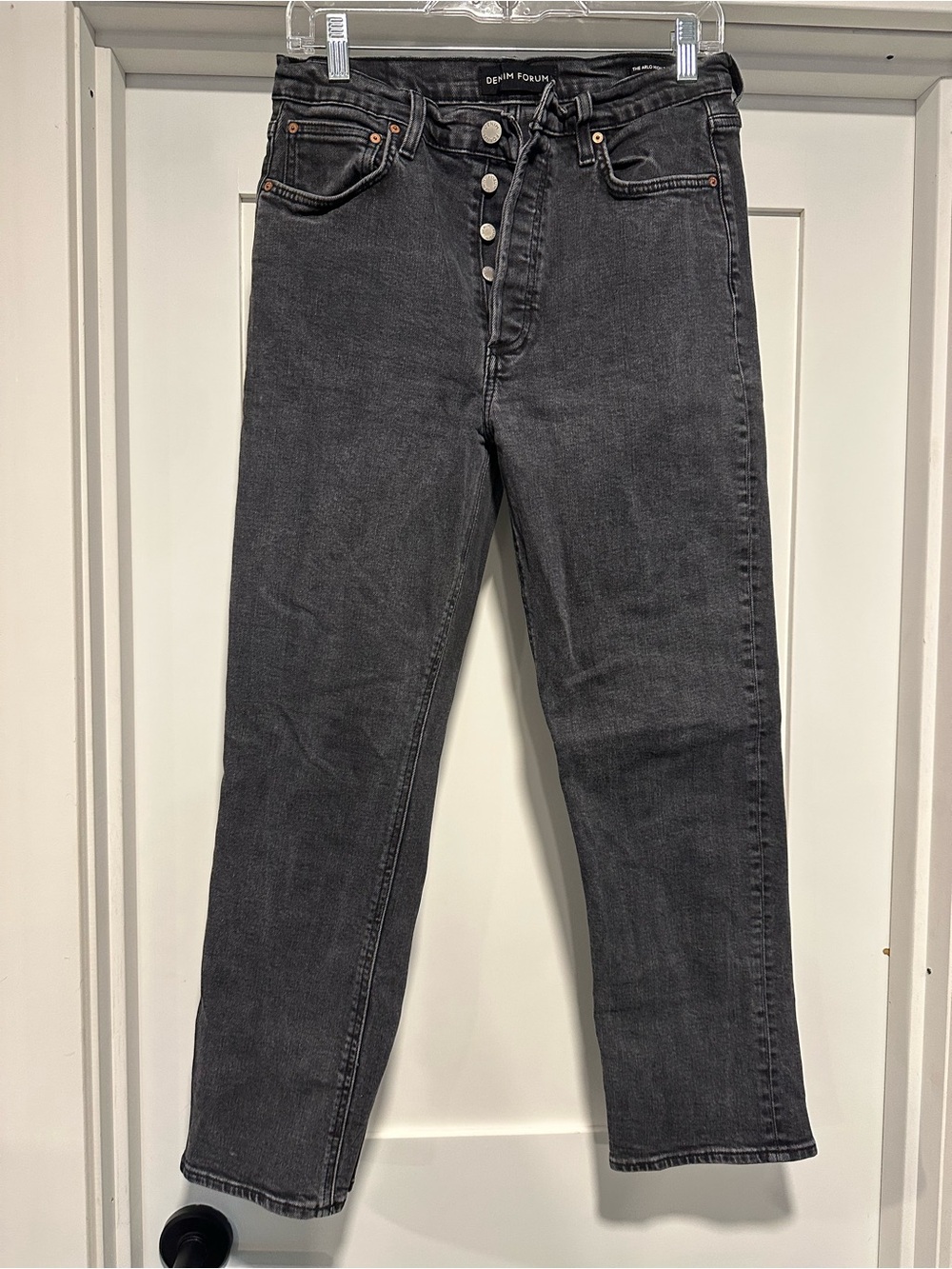 Denim Forum Black High-Rise Button-Fly Jeans, size 29, 28L